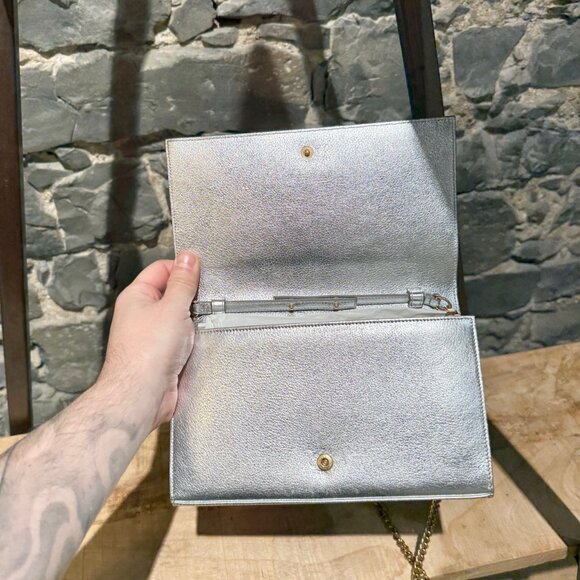 Saint Laurent Silver Metallic Kate Monogram Wallet On Chain Clutch - Picture 11 of 15